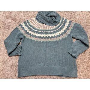 Loft Womens XL Fair Isle Knit Sweater Blue & Cream Cotton/wool Blend Long Sleeve